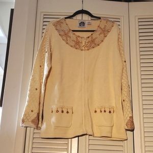 Like new! Vintage Storybook Knits zip starfish & scallop embellished sweater